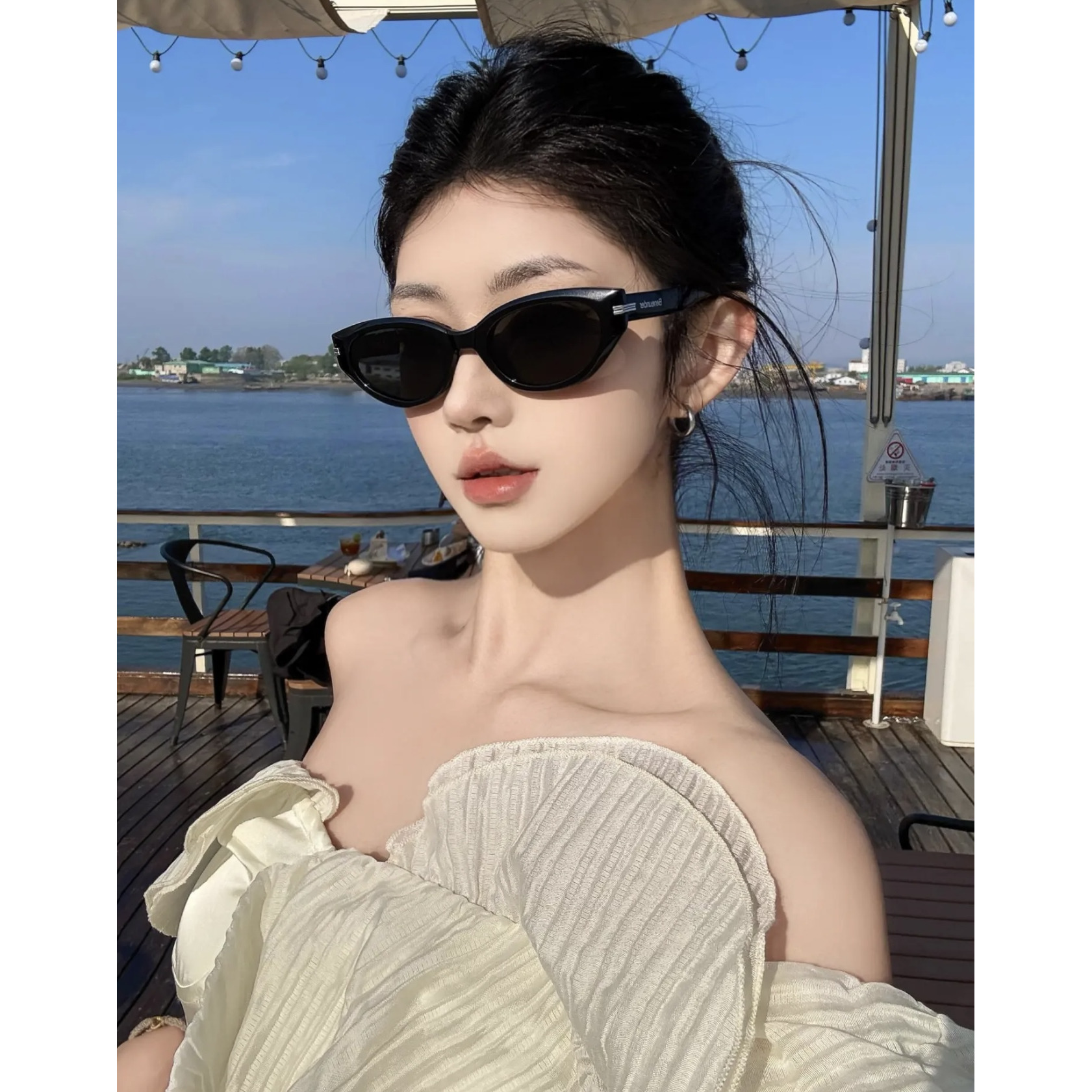 蕉下发箍折叠墨镜猫眼小框女高级感太阳镜防晒防紫外线开车遮阳镜