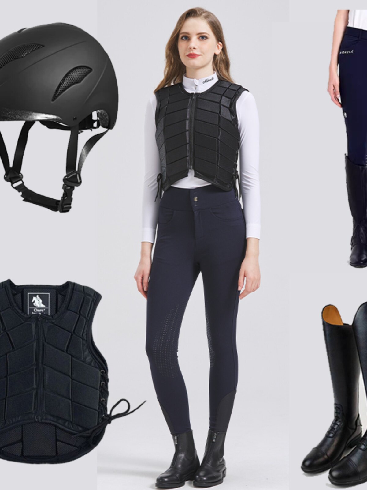 Professional equestrian suit horse riding suit women's long-sleeved cowhide boots leggings horseback riding equipment helmet armor horse riding