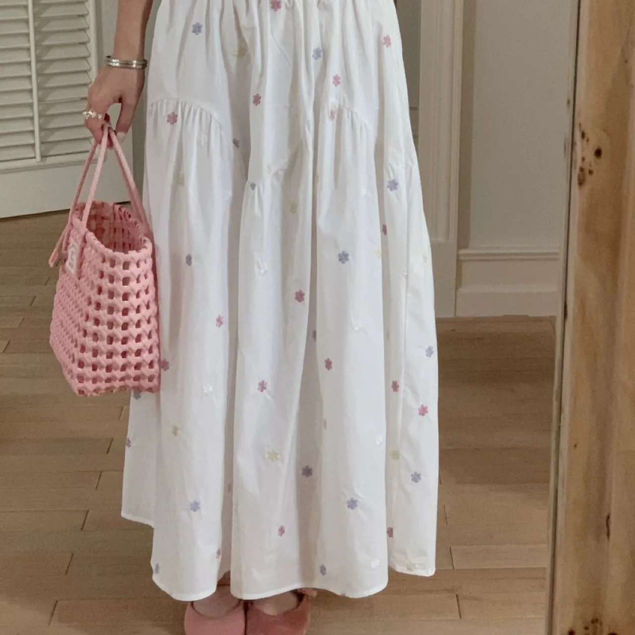 陆小团团百搭碎花高腰半身裙2025夏季新款气质宽松显瘦A字裙子女