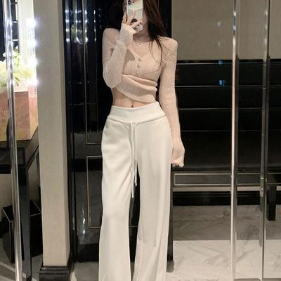 新款加绒拖地直筒秋冬长裤子垂感