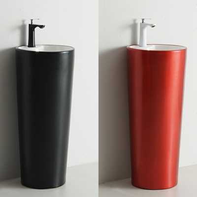 北欧黑色立柱盆陶瓷一体洗手台圆形立柱式洗手盆小户型落地洗脸盆
