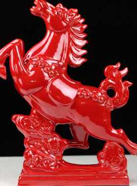 唐三彩马陶瓷红马摆件客厅隔断玄关书房办公室装饰摆设工艺品礼品