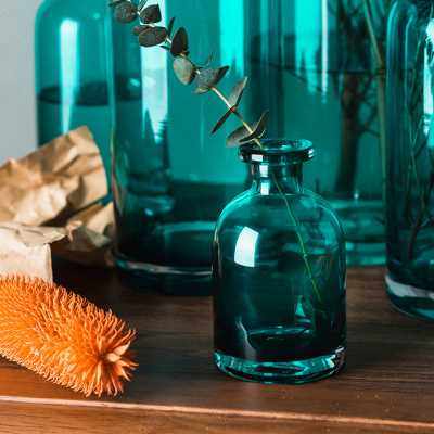 玻璃瓶花瓶摆件客厅插花法式餐桌装饰品轻奢水养器皿复古绿色水培