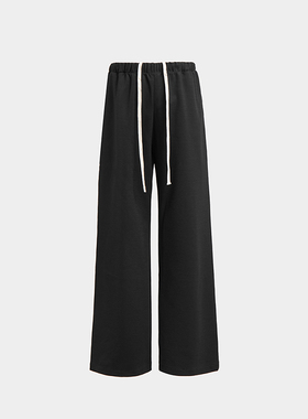 TRIPLE BLACK 奢牌同源羊毛天丝混纺抽绳卫裤 宽松直筒通勤长裤