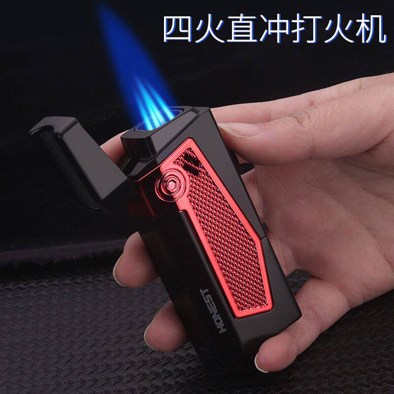 百诚飞羽创意个性充气防风四火直冲大火力打火机带折叠雪茄刀金属
