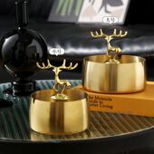 希益嘉不锈钢一鹿有你烟灰缸加厚防风烟盅镀金创意个性 家用摆件