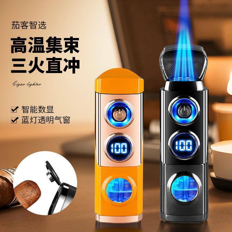 直冲打火机感应金属触摸三三合一TH671气窗可视艾灸雪茄蓝灯电显