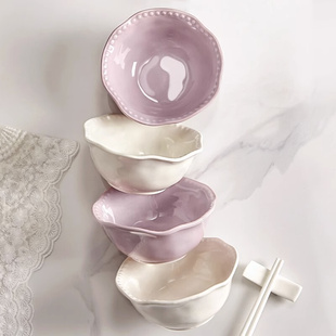 紫色陶瓷米饭碗家用2023新款 餐具5英寸6英寸特别好看碗碟套装 法式