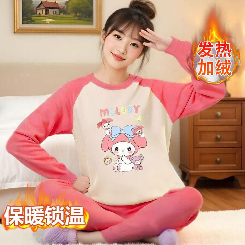 睡衣女可外穿女士新款保暖内衣女套装加绒加厚秋衣秋裤冬季家居服