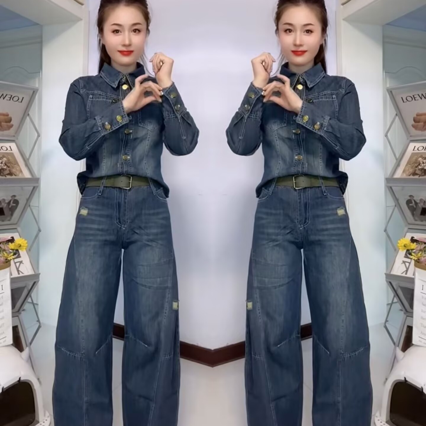 网红爆款牛仔套装女2025秋季新款洋气显瘦短款上衣+休闲裤两件套