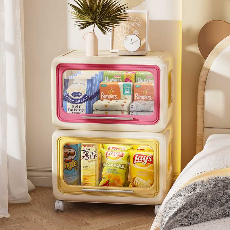 严选零食收纳柜储物柜大容量玩具收纳带轮多层整理防尘带盖置物架
