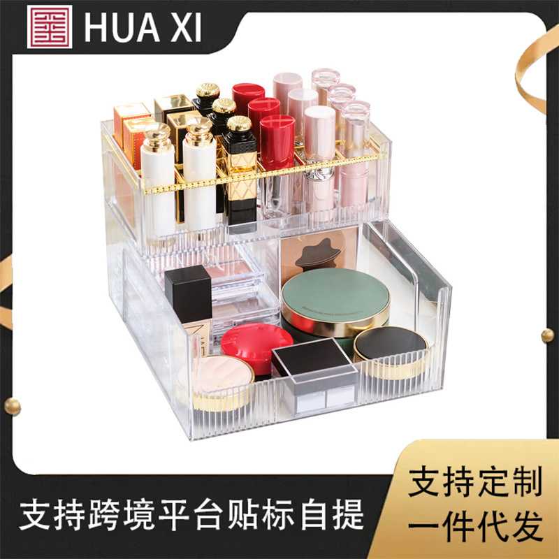 桌面化妆品透明收纳盒口红储物盒梳妆台分格面膜眼影刷眉笔置物架