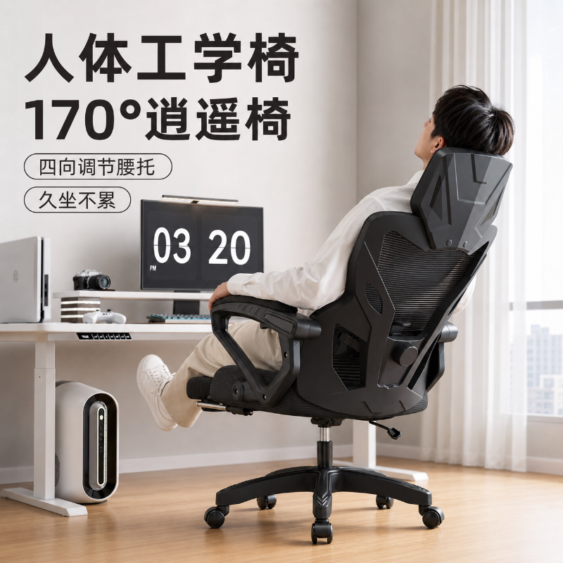 人体工学椅护腰电脑椅家用可躺网布透气办公椅电竞椅舒适久坐图片