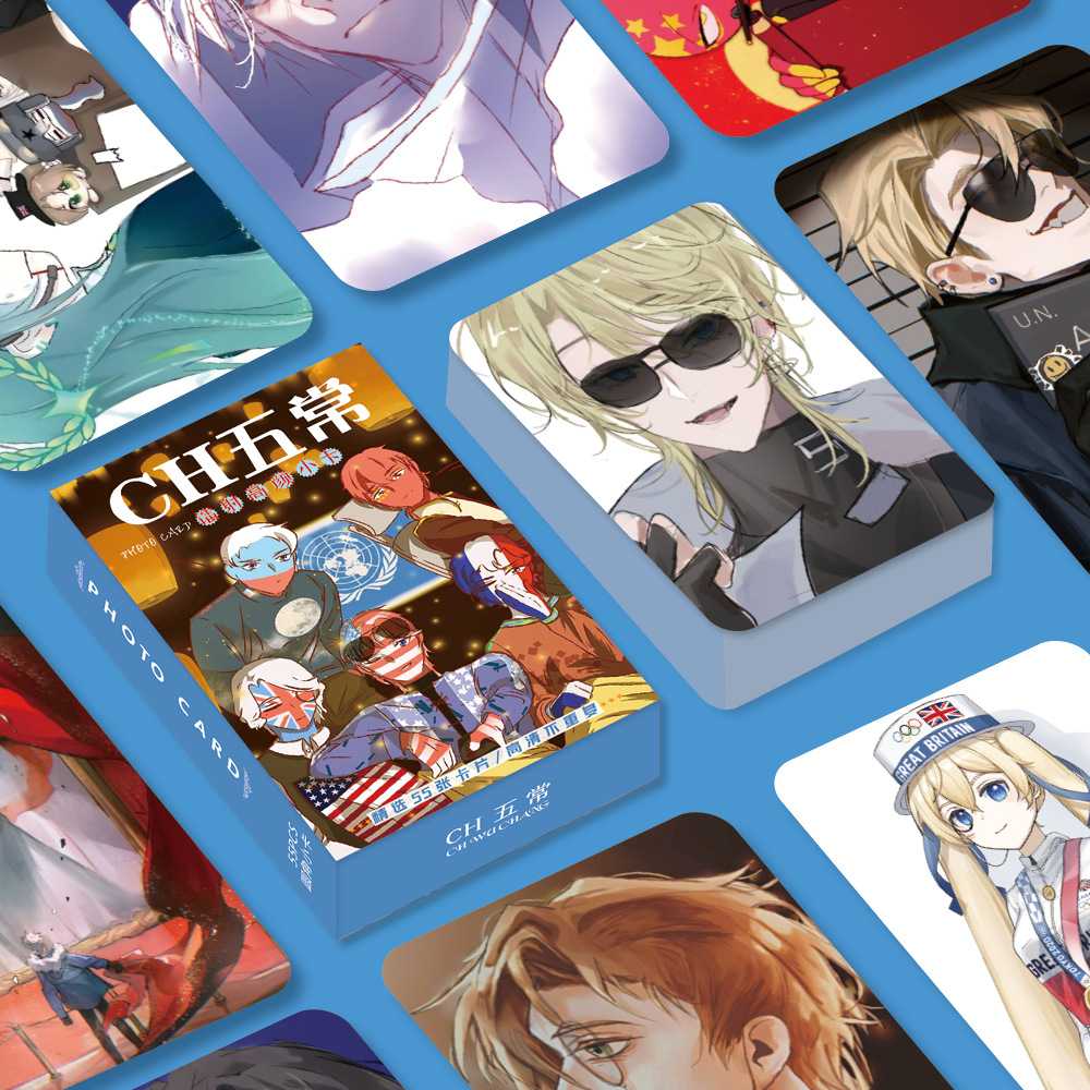 55张CH五常镭射小卡countryhumans国拟瓷美俄法动漫自印3寸LOMO卡