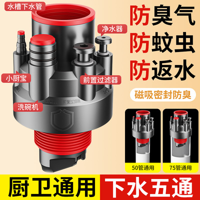 厨房管三通洗碗机水槽五通净水器排水管道防返臭密封塞分水器