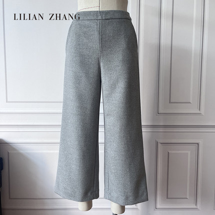 LILIAN ZHANG高级灰绵羊毛九分直筒裤女垂感春秋 2104038