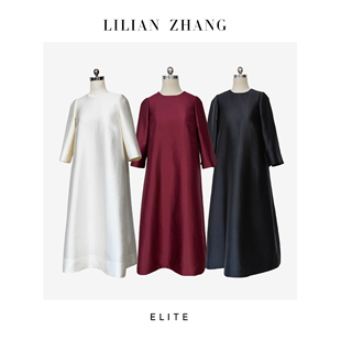 LILIANZHANG定制古典浪漫LAdy挚爱法式 2401103 复古A摆圆领长裙