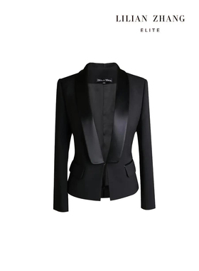 LILIAN ZHANG缎面青果领高级西装外套女设计感复古春秋 1805020