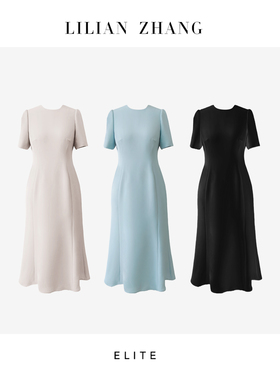 定制静奢风—香榭雅定—法式优雅圆领短袖鱼尾收腰连衣裙2501053