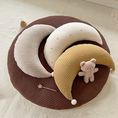 韩国ins儿童月亮抱枕宝宝安抚枕婴儿哺乳枕沙发靠枕全棉绗缝趴枕