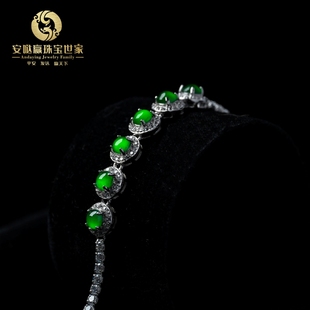 设计感简约大气翡翠银 国风时尚 蛋面手链 安哒赢珠宝世家