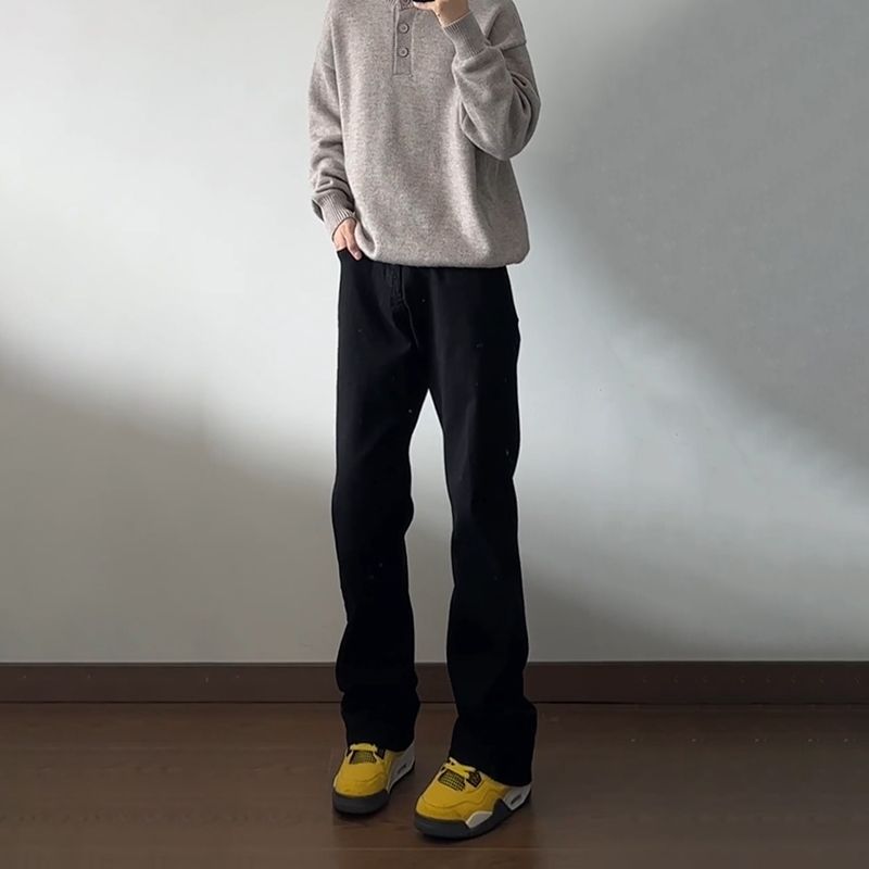 黑色直筒牛仔裤男款春秋高街显腿长百搭裤子显瘦不贴腿休闲弯刀裤