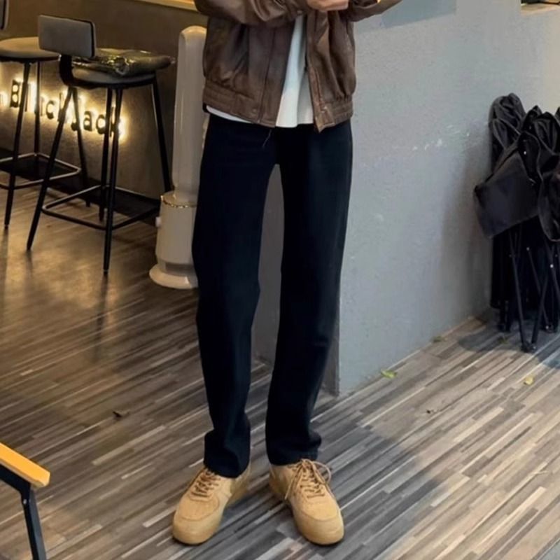 黑色修身百搭直筒牛仔裤男款春秋款潮牌高级感搭配显瘦裤子男长裤