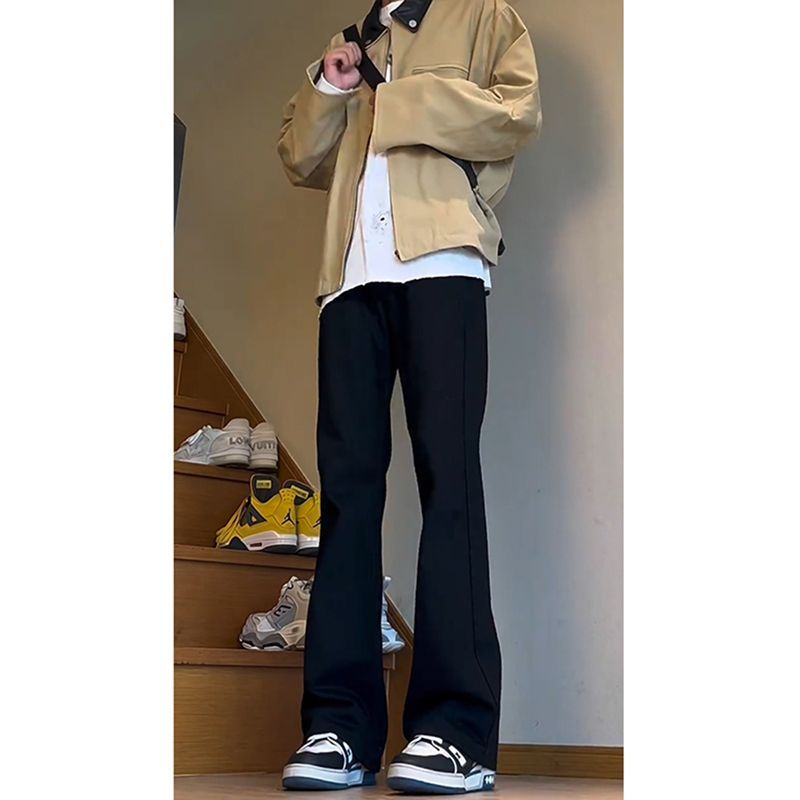 美式vibe裤子男款春秋显高显腿长黑色牛仔裤直筒修身百搭休闲裤子