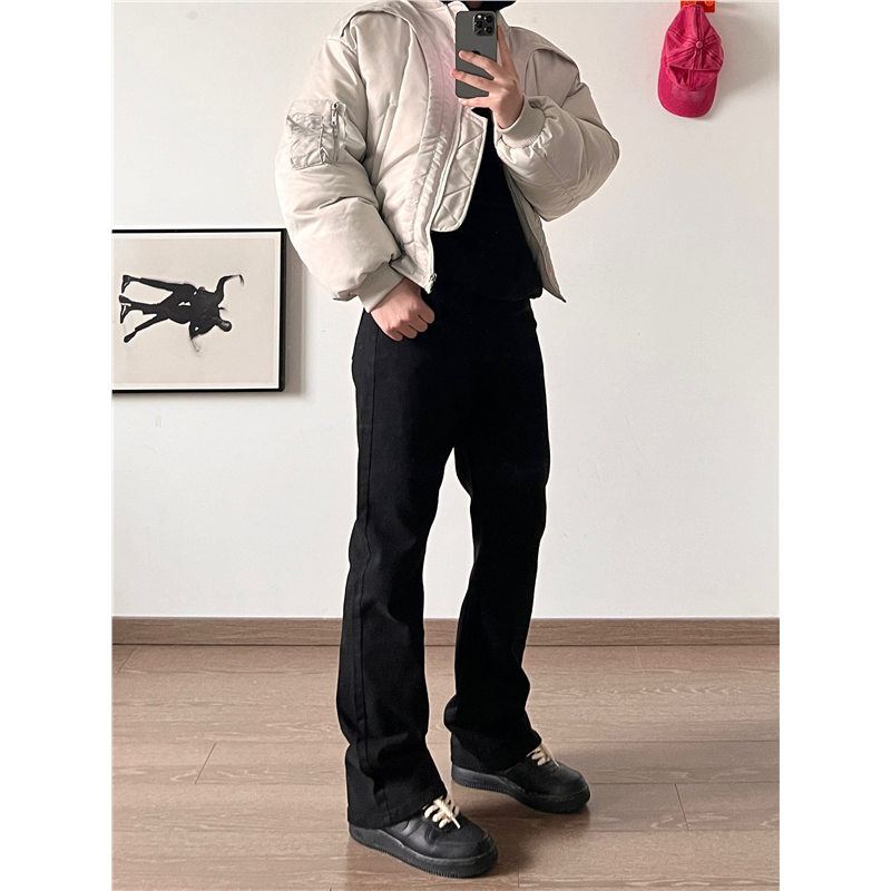 黑色直筒牛仔裤男款美式复古垂感cleanfit长裤潮牌宽松阔腿裤子男