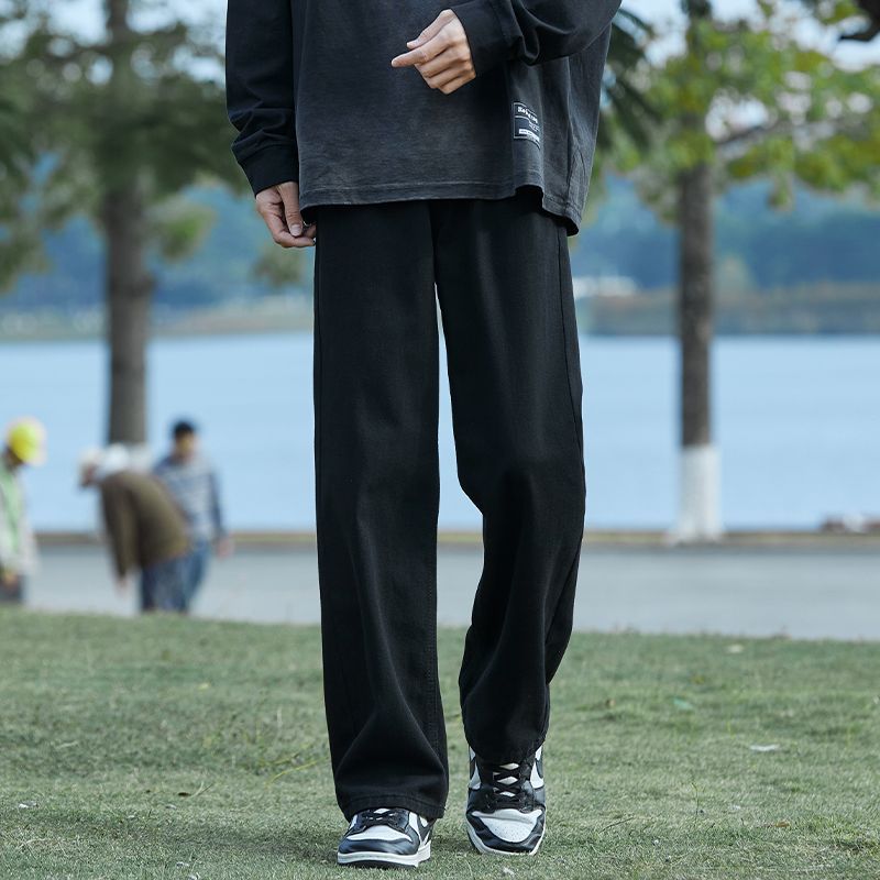 男士黑色牛仔裤男2024春秋新款宽松直筒长裤美式高街休闲裤子男生