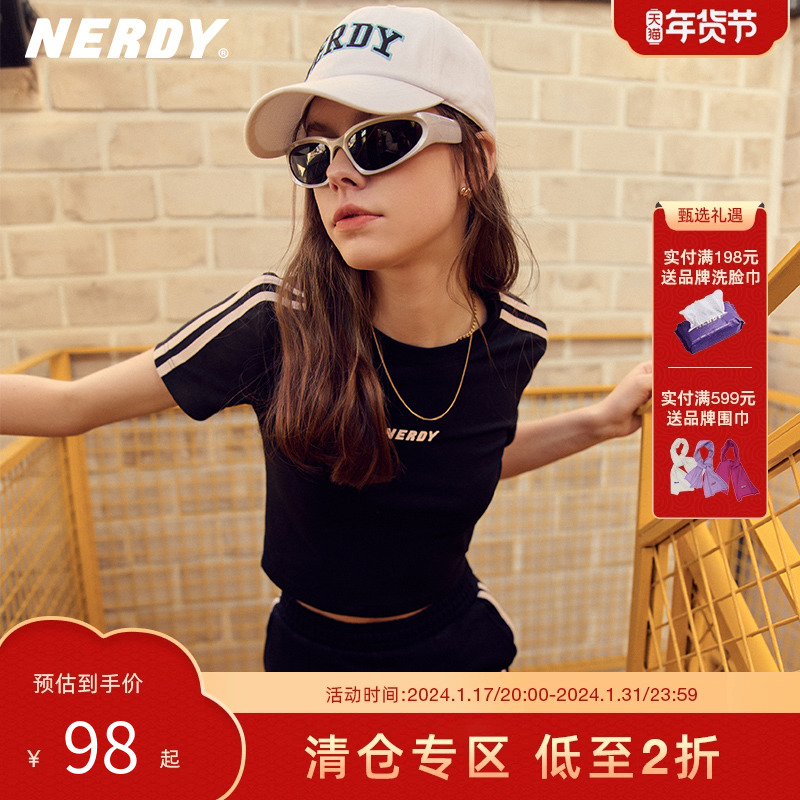 NERDY2023夏秋新款女款NY系列短款短袖短款套装时尚百搭显瘦t恤潮