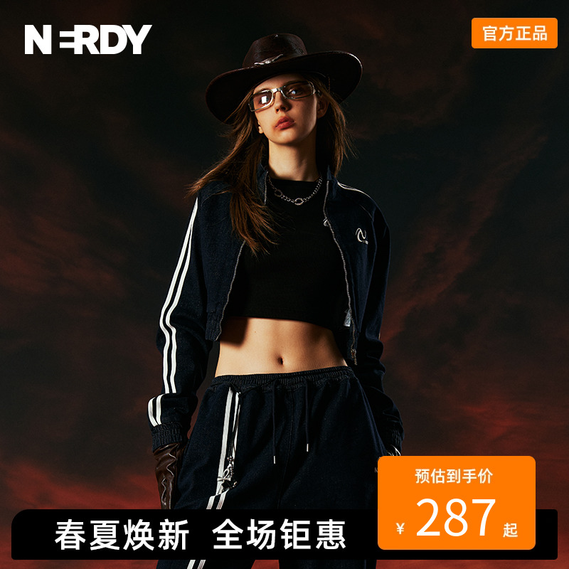 NERDY2023春夏新品女款NY短款牛仔外套裤子两件套装宽松休闲潮牌