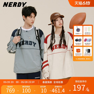 NERDY2023春季新款弯标贴布绣卫衣学院风情侣同款宽松休闲卫衣潮