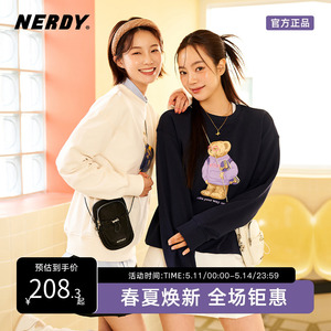 NERDY2023夏秋新款小熊图案圆领卫衣宽松休闲情侣同款上衣外套女