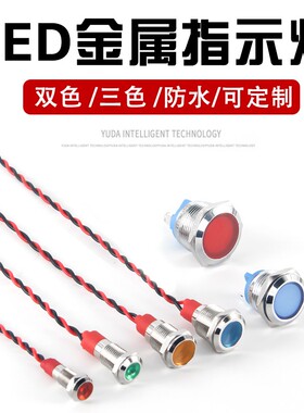 LED金属指示灯防水6/8/10/12mm双色灯12V24v电源信号灯220V三色灯