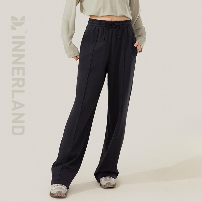 INNERLAND运动健身裤宽松直筒高腰垂感修身休闲抽绳松紧裤子女款