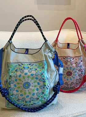 ballchain日系腰果花刺绣购物袋高圆圆同款尼龙环保袋单肩斜挎包