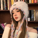 帽子女秋冬韩版 混色针织帽毛绒绑带毛线帽保暖百搭护耳帽 2023新款