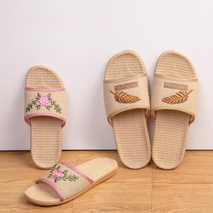 日式 女 情侣居家拖鞋 室内木地板软底舒适透气家用防滑纯亚麻凉拖鞋