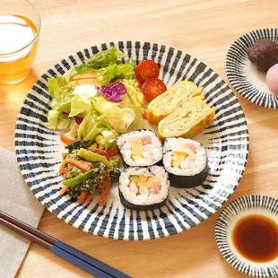 泡面碗餐菜盘 日本美浓烧千段十草蓝色手绘条纹釉下彩复古餐具日式