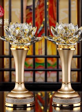 七彩莲花灯水晶玻璃供奉长明灯室内插电LED灯佛前供灯供佛灯