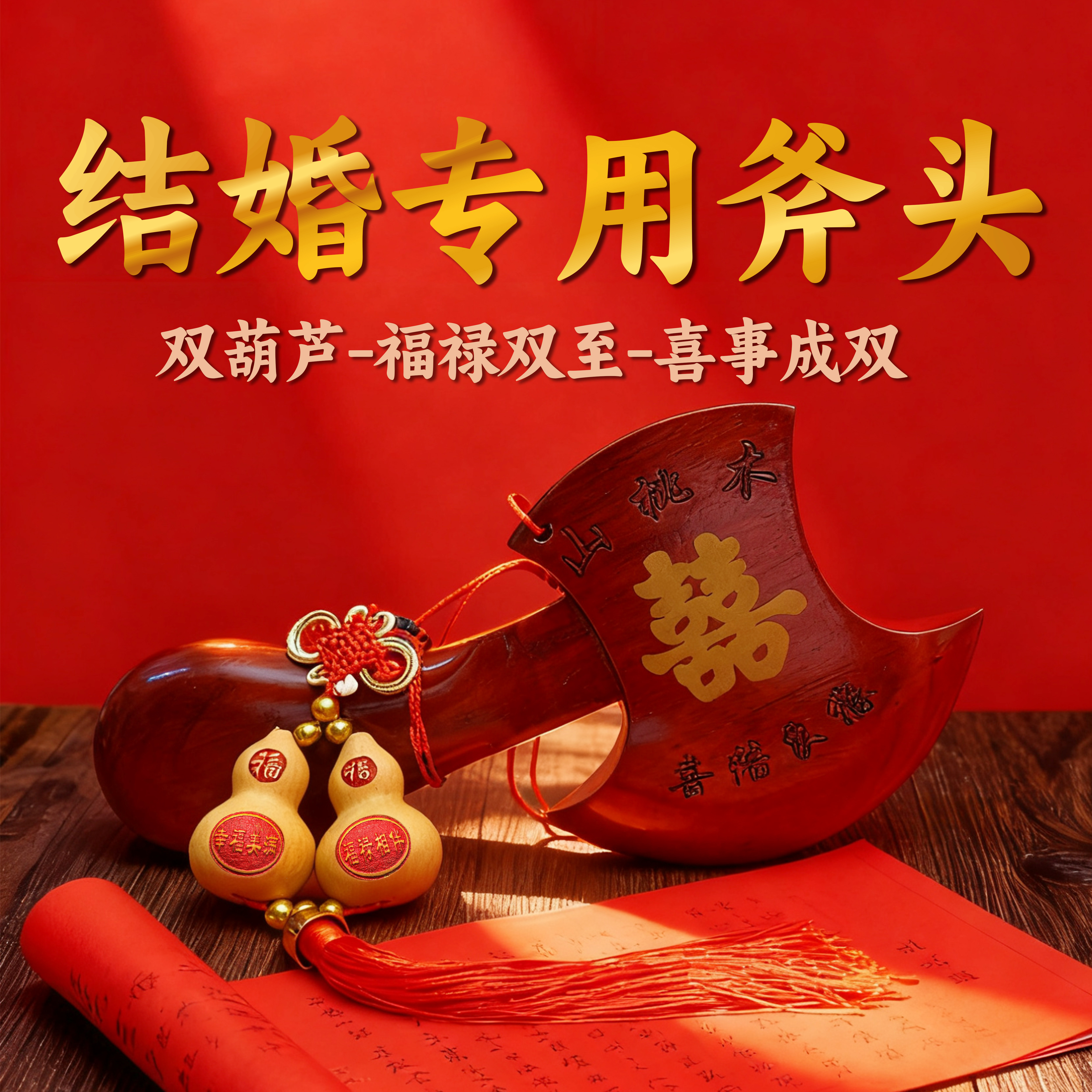 桃木斧头结婚坐福新郎新娘陪嫁压床搬家乔迁入户门桃木斧子喜斧头