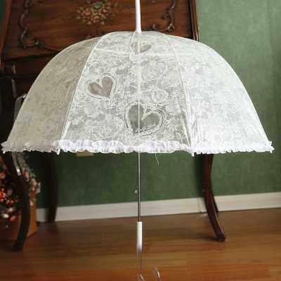 沛欣雨伞夏季爱心小清新白色蕾丝黑色弯柄半自动长柄伞拱形透明伞