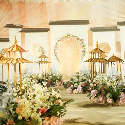 新款婚庆道具中式六角喜亭凉亭小屋路引婚礼布置舞台摆件迎宾装饰
