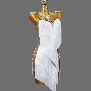 新款专业拉丁舞比赛服装女白色流苏舞蹈裙儿童拉丁舞表演出服花服