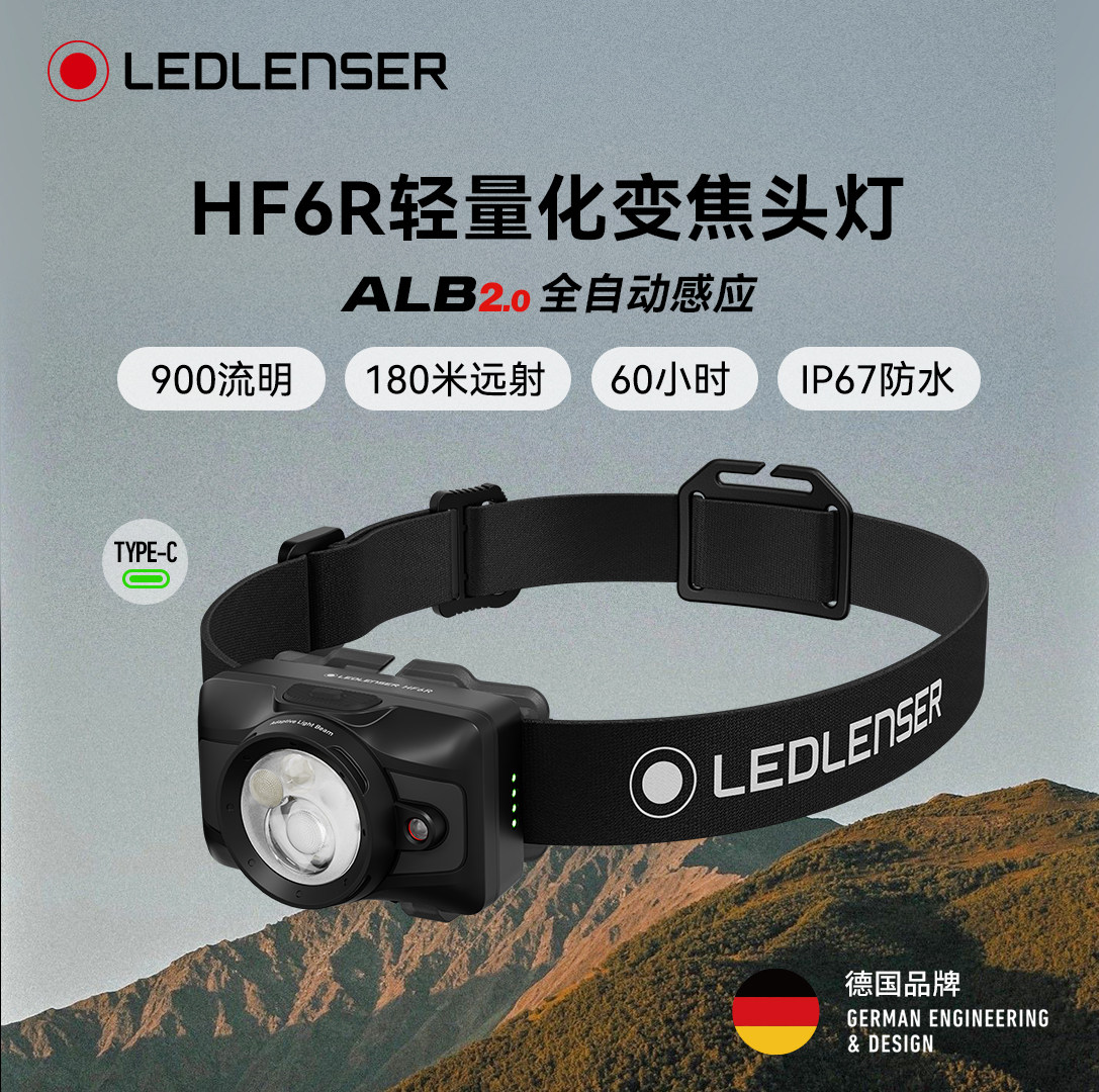 德国莱德雷神HF6R新款头灯自动感应长续航防水户外登山徒步钓鱼