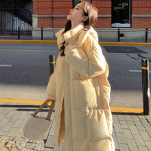 冬季 韩系甜美宽松大学生淡黄色通勤外套 轻薄白鸭绒羽绒服女中长款