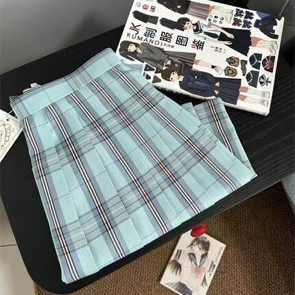 【璃海】jk制服格裙正版学院风女生半身百褶裙蓝绿色日系高腰短裙