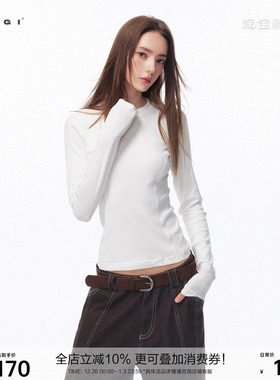 SEGI 原创设计新款莫棉分割圆领针织显瘦基础打底长袖T恤修身上衣