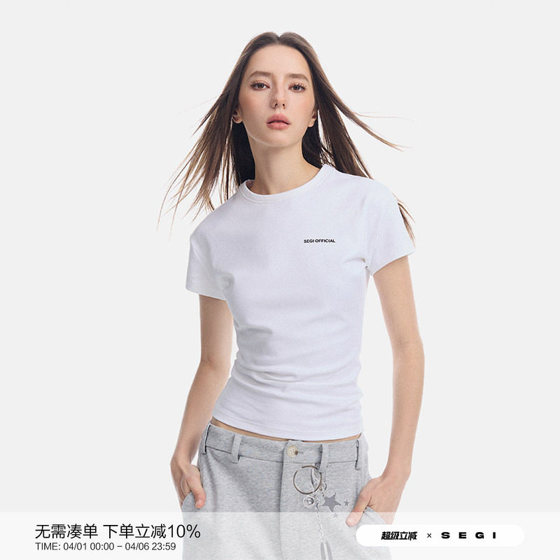 SEGI 原创设计春季新款T型收腰基础logo正肩短袖女修身百搭T恤